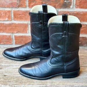 Texas Men's Black Biker Roper Leather Western Cowboy Boots Sz 9D